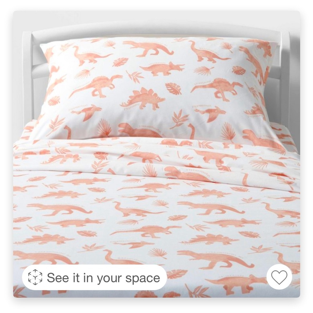3pc full size target, dinosaur pink sheet set